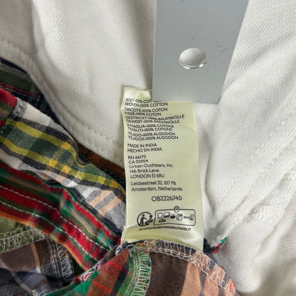 Pilcro Anthropologie Hoodie Womens Medium White Mixed Media Plaid Patchwork - Picture 5 of 7